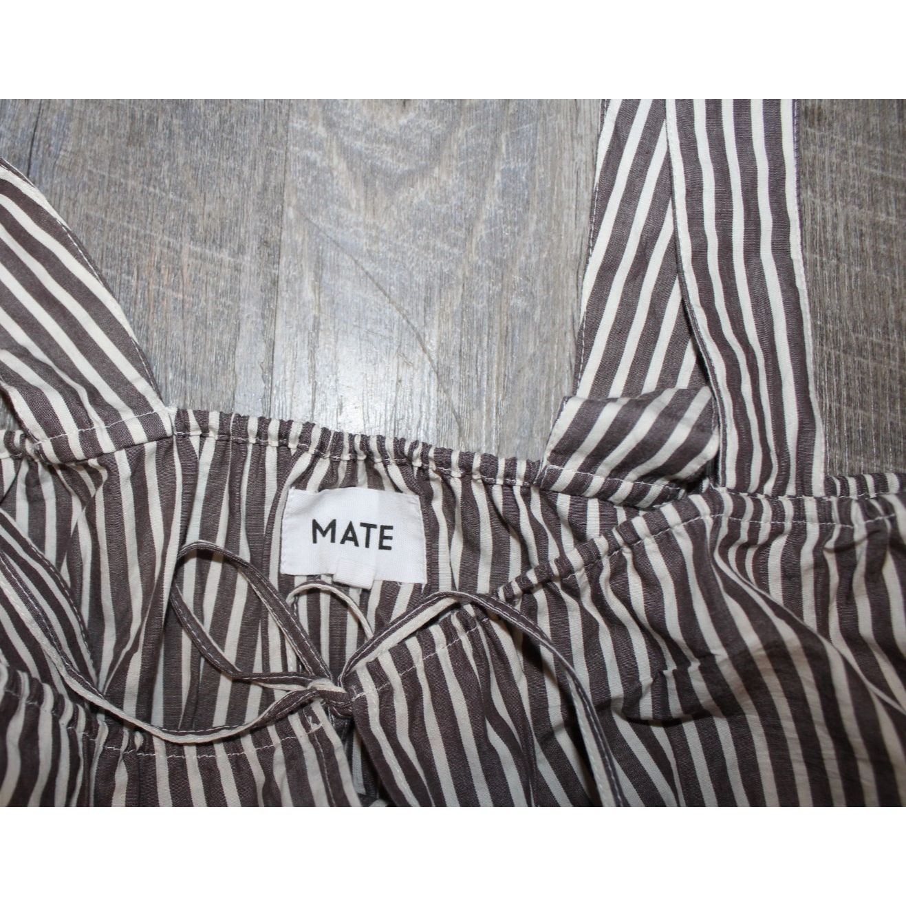 Mate The Label Organic Stripe Poplin Empire Tie Midi Dress M Nwt Brown White — image 8 of 8